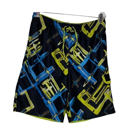 NIKE Men Boardshorts Swim Trunks Black Blue Green M 48-27 - Picture 1 of 7